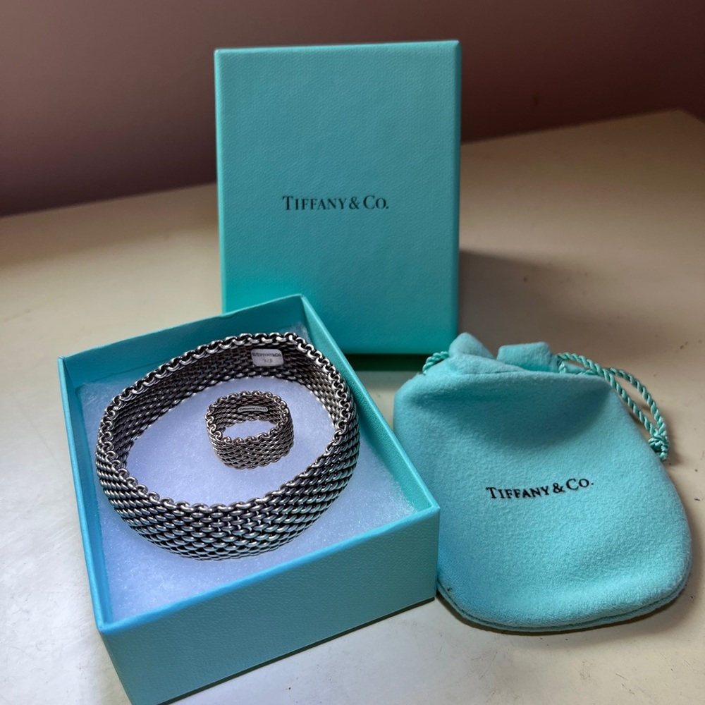 Tiffany & Co. Silver Mesh Bracelet and Ring set